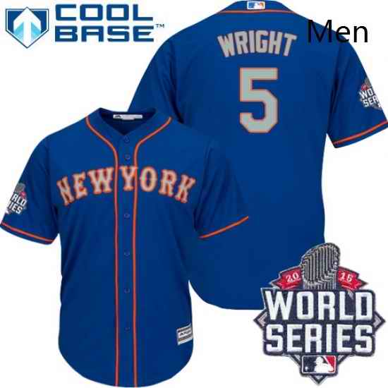 Mens Majestic New York Mets 5 David Wright Authentic Royal Blue Alternate Road Cool Base 2015 World Series MLB Jersey